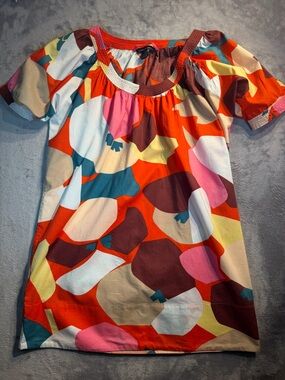 French Connection Multi-Color Printed Top - Bright Orange, Pink & Yellow Accents